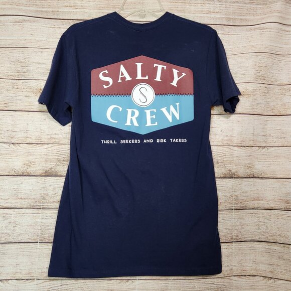 NWT Salty Crew T Shirt Men's Size S Blue Short Sleeve Thrill Seekers Risk Takers - Picture 9 of 11